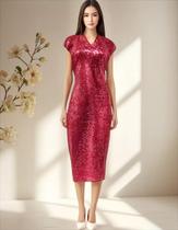 Vestido Longo De Festa Indiano, Em Paetê, Vermelho