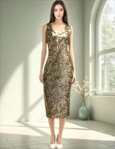 Vestido Longo De Festa Indiano, Tule Bord Com Paetê, Cinza