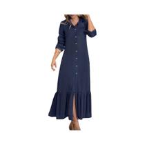 Vestido Longo De Jeans Solto Para Mulheres, Cardigã De Manga Longa Com Lapela E Botões, Vestido