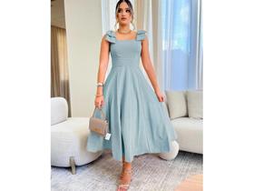 Vestido Longo de Linho Forrado com lacinho no Ombro Bojo