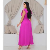 Vestido Longo De Linho Forrado Com Lacinho No Ombro Midi Vestido Longo De Linho Forrado Com Lacinho No Ombro Midi