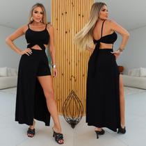 Vestido Longo de Luxo com Short da Moda Blogueira Estilosa de Festa Verão