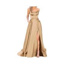 Vestido Longo De Madrinha Azul Marinho Com Alças Finas E Fenda Para Mulheres, Vestido Sexy Para