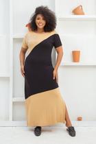 Vestido Longo de Malha com Brilho Plus Size Chic Bege Brigite Vestido Longo de Malha com Brilho Plus Size Chic Bege Brigite