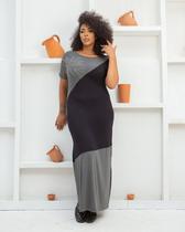 Vestido Longo de Malha com Brilho Plus Size Chic Cinza Margô