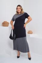 Vestido Longo de Malha com Brilho Plus Size Chic Cinza Margô Vestido Longo de Malha com Brilho Plus Size Chic Cinza Margô