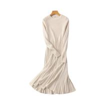 Vestido Longo De Malha Feminino Maxi Suéter Chique Linha a Com Nervuras Grosso Outono Inverno