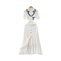 Vestido Longo De Malha Feminino Verão 2024 Com Gola De Aba, Linha A, Suéter Elegante Para