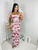 Vestido longo de manguinha Tamanho único veste até o 42 estampado vermelho Vestido longo de manguinha Tamanho único veste até o 42 estampado vermelho