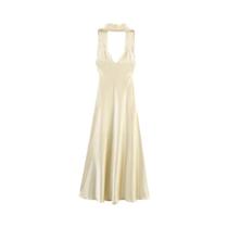 Vestido Longo De Seda Satin Elegante E Sexy Para Mulheres Com Cinto Para Festa 2025 Novo