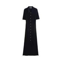 Vestido Longo De Tricô Preto Feminino Outono 2024 Estilo Europeu-Americano Com Decoração De Fivela Vestido Longo De Tricô Preto Feminino Outono 2024 Estilo Europeu-Americano Com Decoração De Fivela