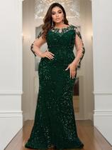 Vestido Longo De Veludo Para Mulheres Com Renda E Lantejoulas, Vestido De Festa Maxi Com Decote Oco