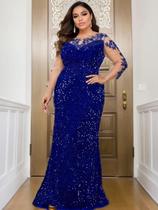Vestido Longo De Veludo Para Mulheres Com Renda E Lantejoulas, Vestido De Festa Maxi Com Decote Oco