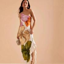 Vestido Longo De Verão Feminino Com Estampa, Um Ombro, Irregular, Com Fenda, Vestido De Festa Vestido Longo De Verão Feminino Com Estampa, Um Ombro, Irregular, Com Fenda, Vestido De Festa