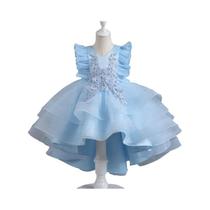 Vestido Longo De Verão Para Meninas Com Mangas Voando E Tule, Estilo Princesa Sweet Bean Sand Vestido Longo De Verão Para Meninas Com Mangas Voando E Tule, Estilo Princesa Sweet Bean Sand