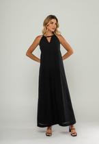 Vestido Longo Decote Com Recorte E Amarração Preto Salvatore Vestido Longo Decote Com Recorte E Amarração Preto Salvatore
