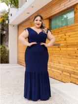 Vestido Longo Decote Transpassado Laço Na Manga Plus