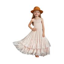 Vestido longo do laço para meninas de 3 a 15 anos