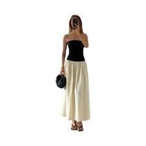 Vestido Longo Elegante De Verão Com Patchwork E Cintura Alta Para Mulheres, Vestido Slim De Festa Em