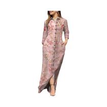 Vestido Longo Elegante Estampado Feminino Verão 2024, Com Botões, Solto, Sem Mangas, Para Férias E