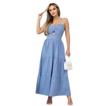 Vestido Longo Elegante Feminino Com Alça Ajustável Com Bojo Festa Tricoline Donna Martins