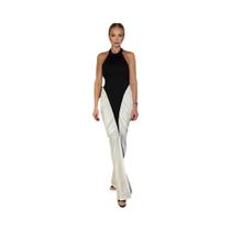 Vestido Longo Elegante Sem Costas Com Decote Halter E Painéis Franzidos Para Mulheres - Vestido De