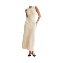Vestido Longo Elegante Sem Mangas Com Decote Redondo, Vestido De Festa Bodycon Para Mulheres, Verão Vestido Longo Elegante Sem Mangas Com Decote Redondo, Vestido De Festa Bodycon Para Mulheres, Verão