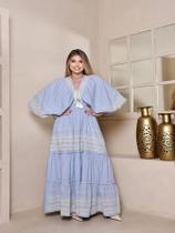 Vestido Longo em Jeans Leve com Renda Bordada Boho B0015
