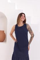 Vestido Longo em Linho Premium - Elegante e Confortável tamanho:PCor:Azul Marinho