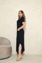 Vestido Longo em malha Premium com Fendas Laterais. Vestido Longo em malha Premium com Fendas Laterais.