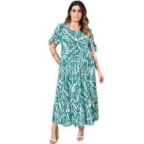 Vestido Longo Em Tecido Viscose Estampada Plus Size 42 Ao 52