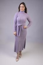 Vestido Longo em Tricô com Gola Alta e Cinto