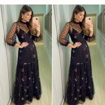 Vestido longo em Tule floral Poema (sem cinto)