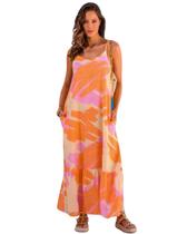 Vestido Longo Em Viscose Estampado Alças Finas Rosa Santa