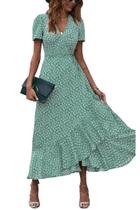 Vestido Longo Envelope Floral PRETTYGARDEN Decote V Verde XXL Vestido Longo Envelope Floral PRETTYGARDEN Decote V Verde XXL