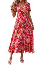 Vestido Longo Envelope Floral PRETTYGARDEN Decote V XL Vestido Longo Envelope Floral PRETTYGARDEN Decote V XL
