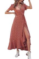 Vestido Longo Envelope PRETTYGARDEN de Verão com Decote V Floral M Vestido Longo Envelope PRETTYGARDEN de Verão com Decote V Floral M