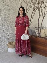 Vestido Longo, Estampa Vermelho, Crepe, Botão Funcional, Bolso, Cinto Forrado, Forro, Collucci BM1358V Tamanho:P Vestido Longo, Estampa Vermelho, Crepe, Botão Funcional, Bolso, Cinto Forrado, Forro, Collucci BM1358V Tamanho:P
