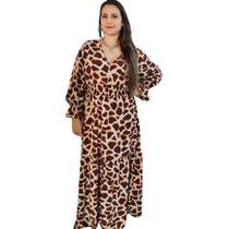 Vestido Longo Estampado Animal Print Manga Lastek Vitoria Domenica Vestido Longo Estampado Animal Print Manga Lastek Vitoria Domenica