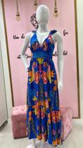 Vestido longo estampado azul tamanho Vestido longo estampado azul tamanho