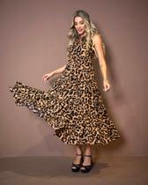 Vestido Longo Estampado Cavado com Três Marias - Cousin - Animal Print Onça Vestido Longo Estampado Cavado com Três Marias - Cousin - Animal Print Onça