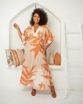 Vestido longo estampado Chic Feminino Bege Ana Vestido longo estampado Chic Feminino Bege Ana