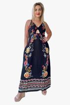 Vestido Longo Estampado Indiano Alça C/ Bolso - Cod.1720