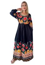 Vestido Longo Estampado Indiano Manga Longa - Cod.3699 Vestido Longo Estampado Indiano Manga Longa - Cod.3699