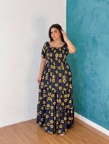 Vestido Longo Estampado Manga Ciganinha Presente Moda Evangélica Vestido Longo Estampado Manga Ciganinha Presente Moda Evangélica
