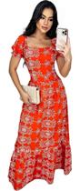 Vestido Longo Estampado Manguinha Curta Sem Bojo Elastex Vestido Longo Estampado Manguinha Curta Sem Bojo Elastex