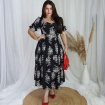 Vestido longo estampado moda evangélica elegante