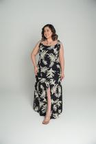 Vestido Longo Estampado Preto Com Bege Alças de Amarrar Vestido Longo Estampado Preto Com Bege Alças de Amarrar