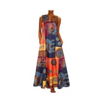 Vestido Longo Estampado Sem Mangas, Decote V - Verão 2024 Vestido Longo Estampado Sem Mangas, Decote V - Verão 2024