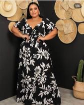 Vestido longo estampado tecido duna floral disponível G2 e G3PLUS size